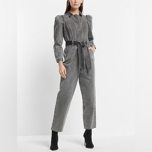 Express Grey Puff Sleeve Denim Jumpsuit- Size 8